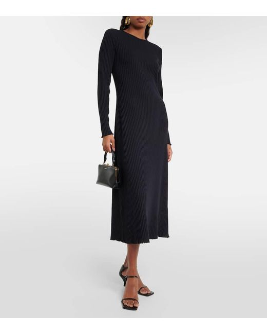 Vince Blue Ribbed-knit Cotton-blend Midi Dress