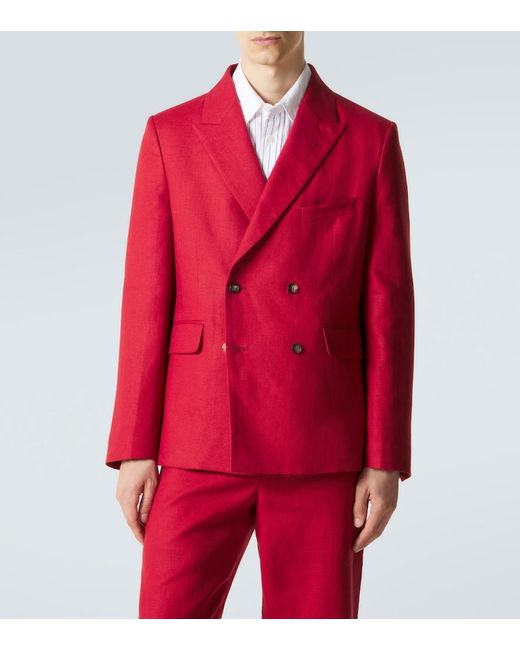 Bode Red Double-Breasted Linen Blazer for men