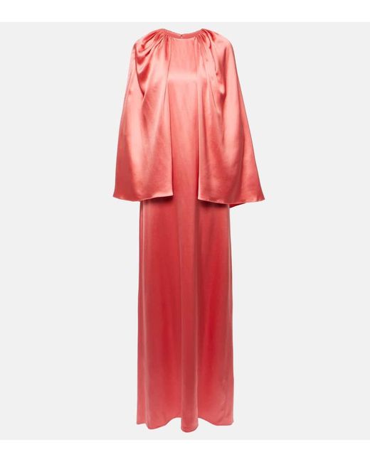 Monique Lhuillier Red Caped Silk Satin Gown