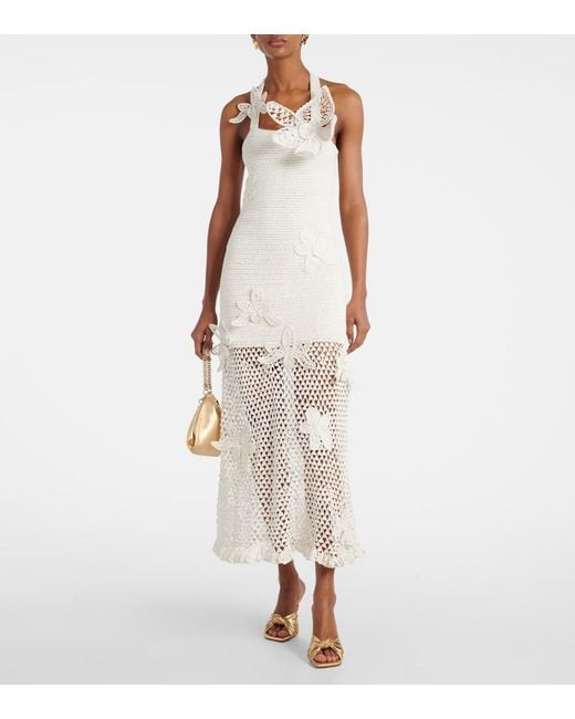 Oscar de la Renta White Crochet Cotton Maxi Dress