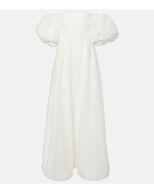 Rebecca Vallance White Matchworker Puff-sleeve Off-shoulder Gown