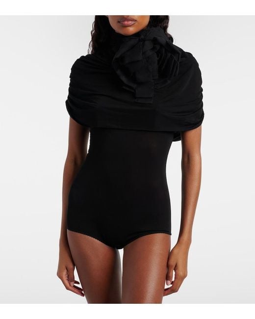 Magda Butrym Black Floral-Applique Caped Bodysuit