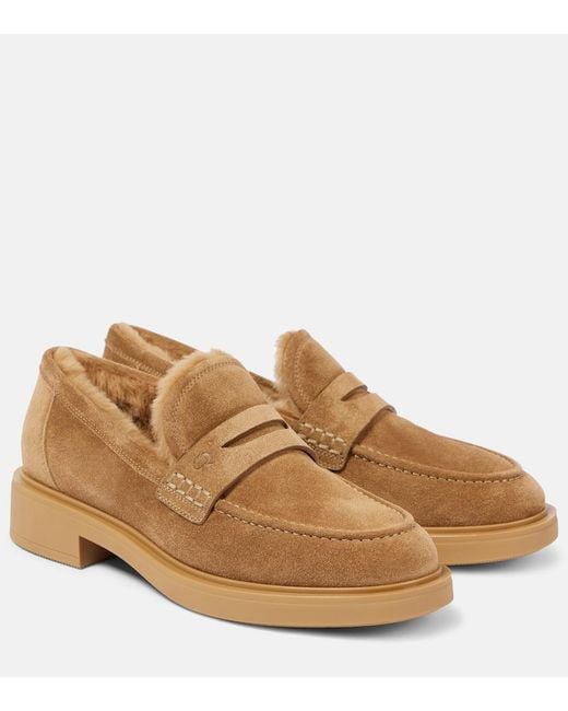 Gianvito Rossi Brown Harris Suede Penny Loafers