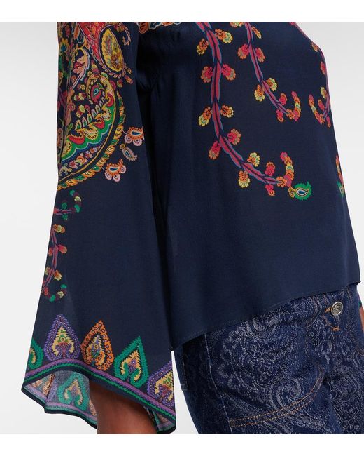 Etro Blue Paisley Printed Silk Blouse