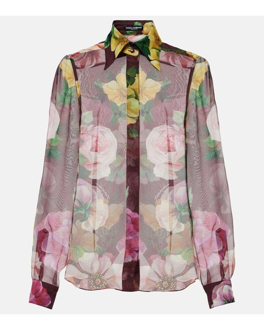 Blusa in chiffon di seta con stampa di Dolce & Gabbana in Pink