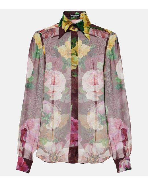 Blouse Imprimee En Soie A Fleurs Dolce & Gabbana en coloris Pink
