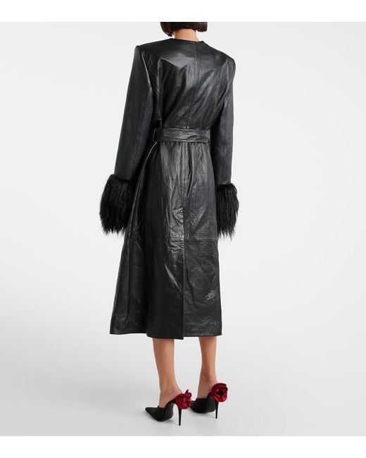 Magda Butrym Black Shearling-Trimmed Leather Coat