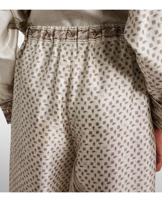 Max Mara Natural Rive Printed Silk Satin Wide-Leg Pants