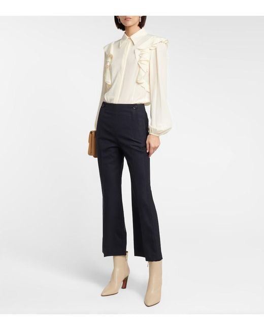 Chloé Blue High-Rise Cropped Flared Wool Pants