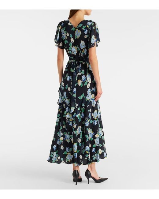 Rixo Black Kimmie Floral Ruffled Silk Midi Dress