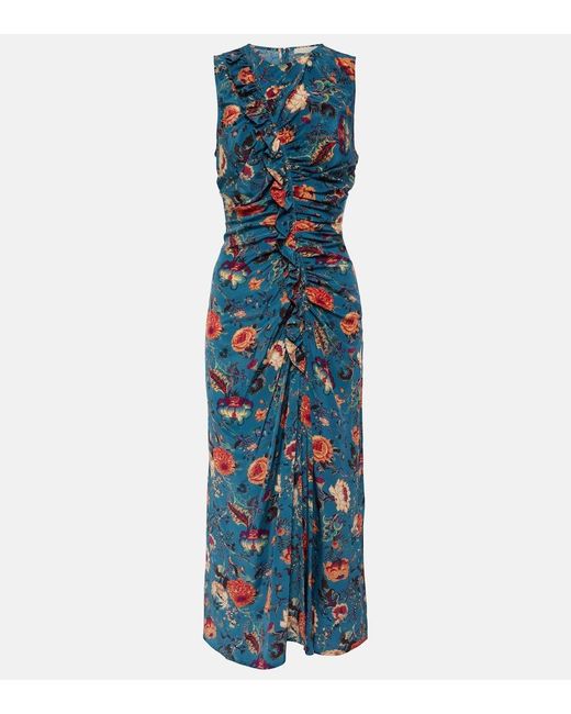 Ulla Johnson Blue Lorna Floral Silk Midi Dress