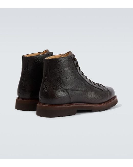 Brunello Cucinelli Brown Leather Lace-Up Boots for men