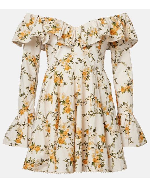 Agua Bendita Metallic Verso Off-Shoulder Floral Cotton Minidress