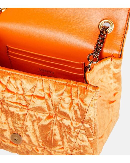 Versace Orange Virtus Small Velvet Shoulder Bag