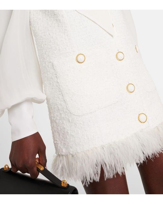 Balmain White Bow-Detail Cotton-Blend Tweed Minidress