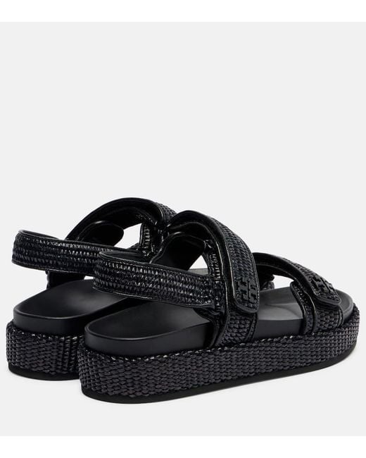 Tory Burch Black Sandalen Aus Raffiabast Und Leder