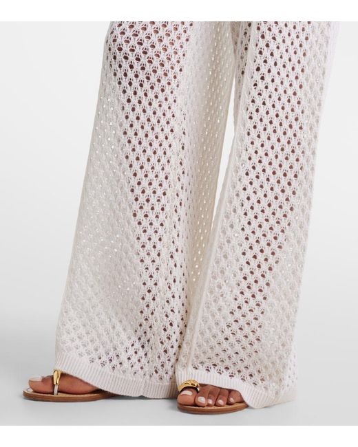Jardin Des Orangers White Open-Knit Wool And Cashmere Wide-Leg Pants