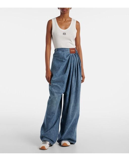 Loewe Blue Draped Wide-Leg Jeans