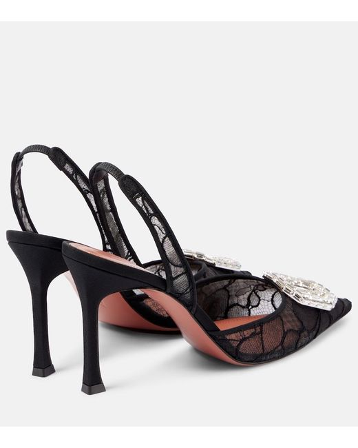 AMINA MUADDI Black Camelia 90 Lace Slingback Pumps