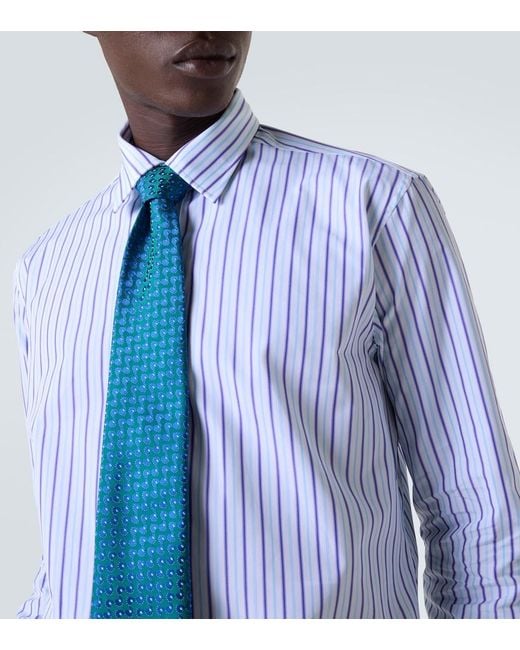 Charvet Blue Striped Cotton Poplin Shirt for men