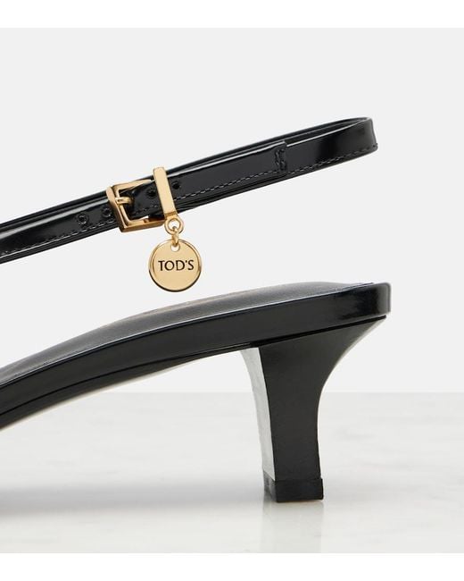 Tod's Black Croc-Effect Patent Leather Slingback Pumps