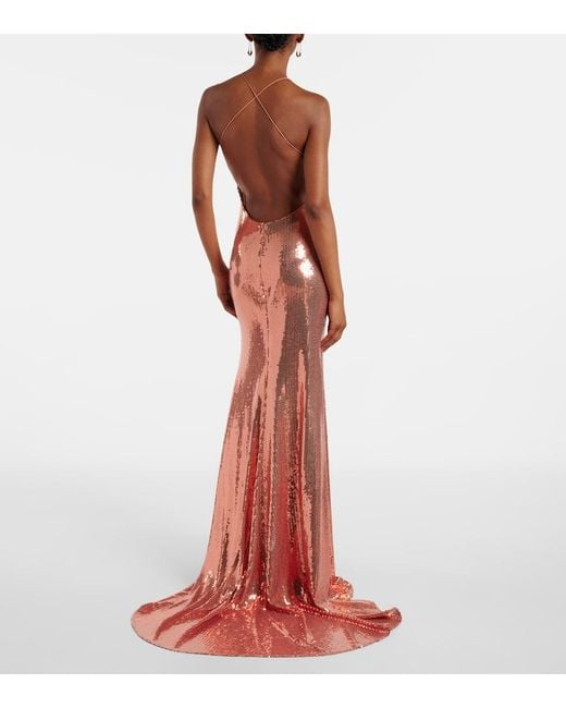 Alex Perry Brown Open-Back Sequined Gown