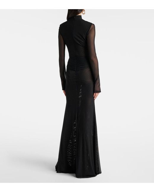 David Koma Black Floral-Applique Mesh Gown