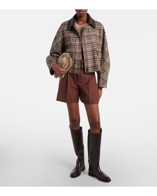 Brunello Cucinelli Red Monili Pleated Wool-Blend Shorts
