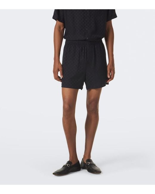 Gucci Blue Gg Jacquard Silk Shorts for men