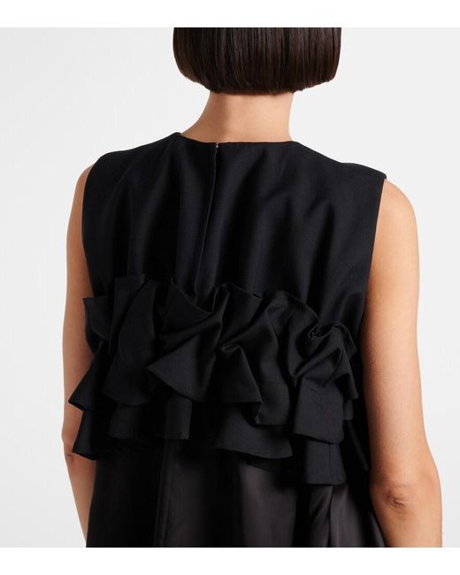 Noir Kei Ninomiya Black Ruffled Wool Midi Dress