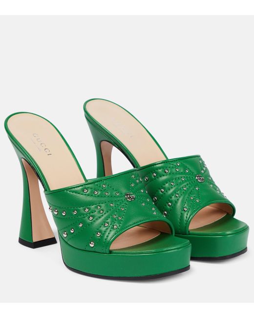 Gucci Green Studded Leather Sandals