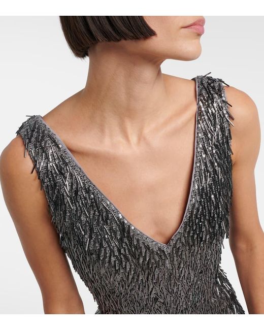 Erdem Gray Embellished Cocktail Dress
