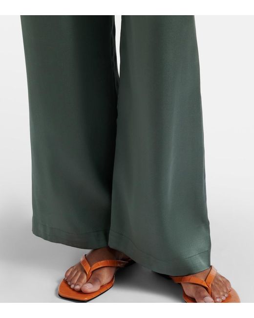 Asceno Green Isola Pleated Silk Twill Wide-Leg Pants
