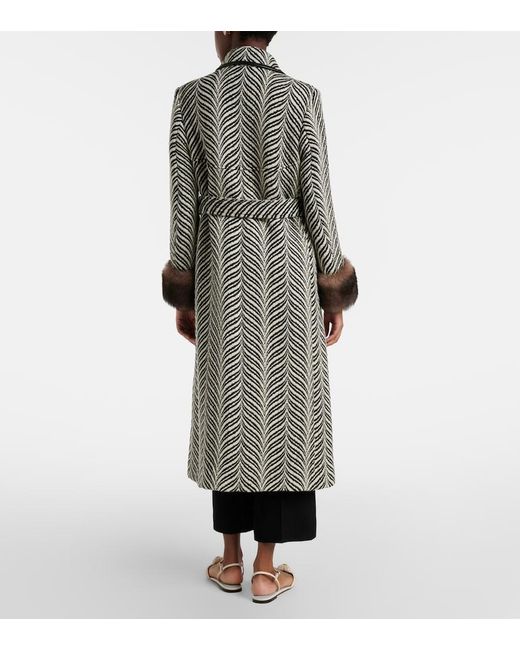 Valentino Gray Vgold Shearling-Trimmed Wool-Blend Coat