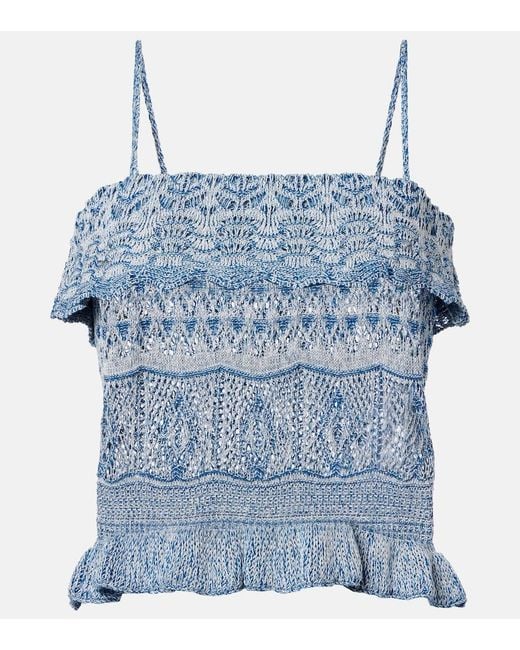 Etro Blue Knitted Cotton Crop Top