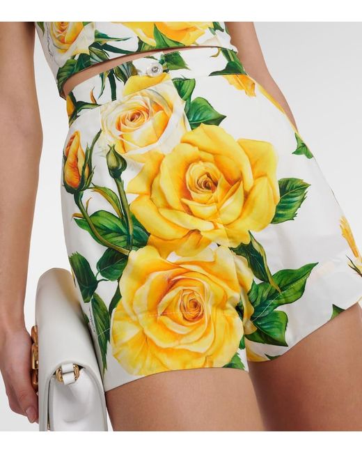 Dolce & Gabbana Yellow High-Rise Shorts aus Baumwolle