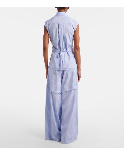 Loewe Blue Paula's Ibiza Striped Cotton Poplin Wide-Leg Pants
