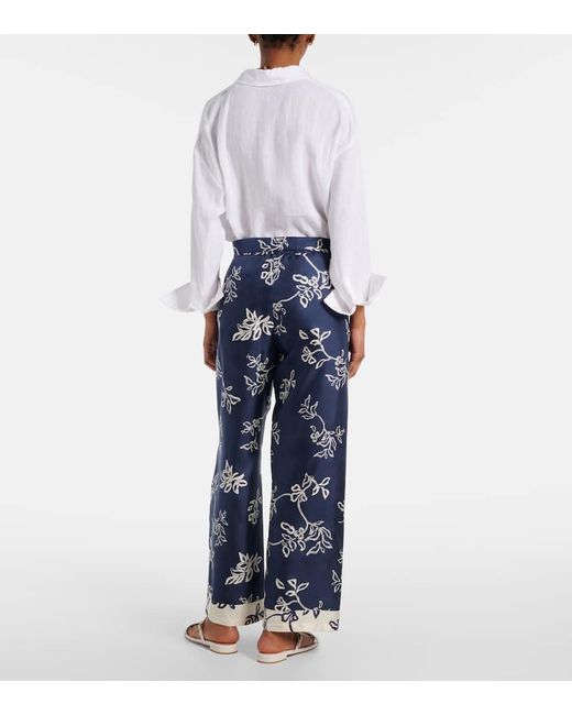 Max Mara Blue Cinzia High-Rise Silk Wide-Leg Pants