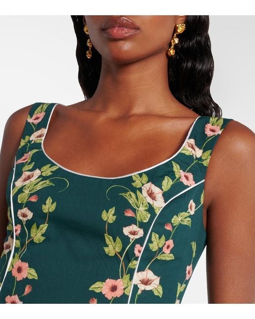 Agua Bendita Green Pluma Floral Cotton Minidress