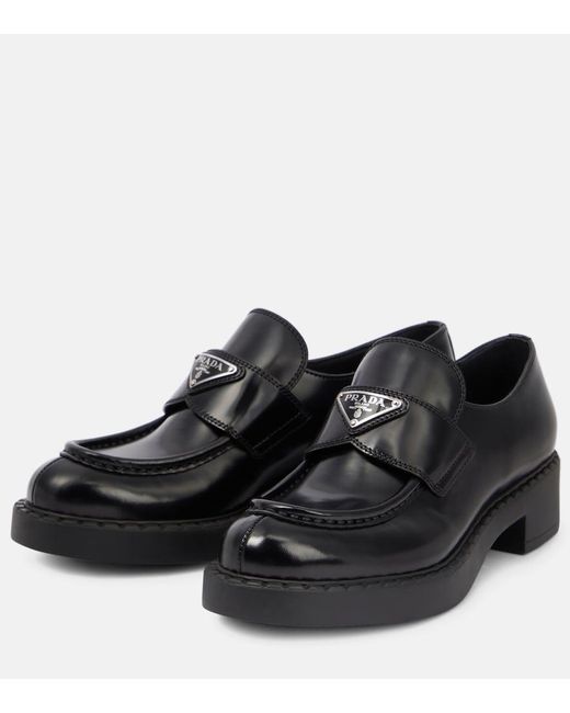 Prada Black Brushed Leather Loafers