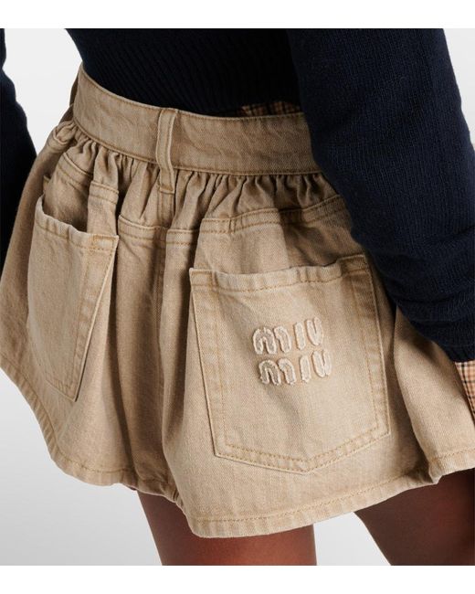 Miu Miu Natural Ruffled Denim Miniskirt