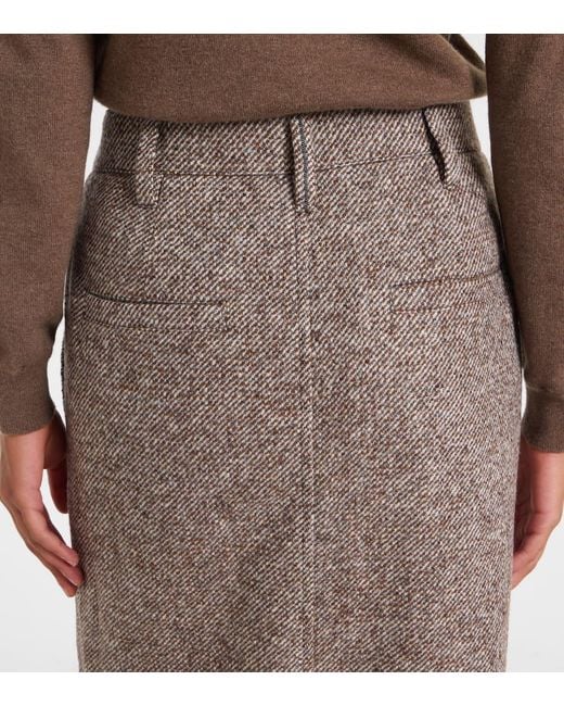 Brunello Cucinelli Brown Wool And Silk-Blend Midi Skirt