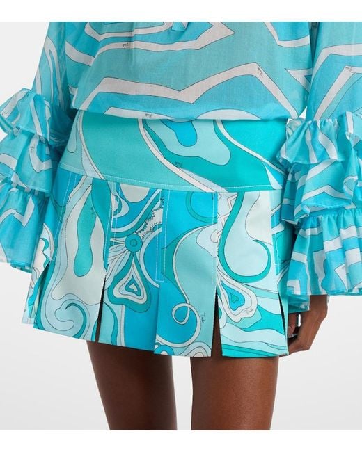 Emilio Pucci Blue Orchidee Cotton-Blend Gabardine Miniskirt
