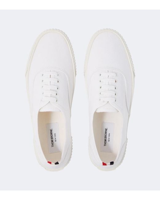 Thom Browne White Heritage Canvas Sneakers for men
