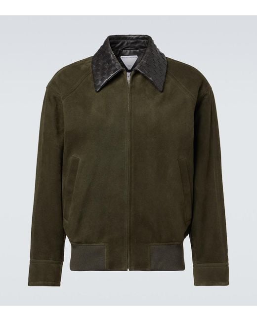 Bottega Veneta Green Intrecciato Suede Blouson Jacket for men
