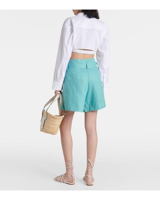 Adriana Degreas Blue Orquidea High-Rise Linen Shorts