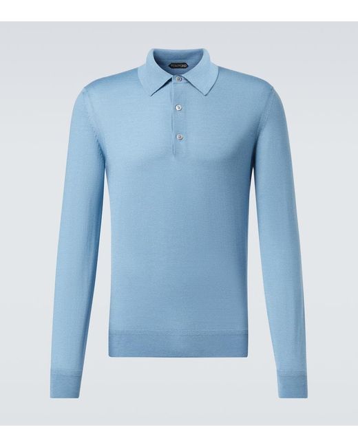 Tom Ford Blue Cashmere And Silk Polo Shirt for men