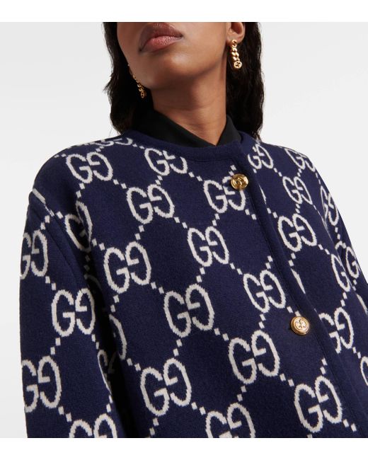 Cardigan GG reversible en laine melangee Gucci en coloris Blue