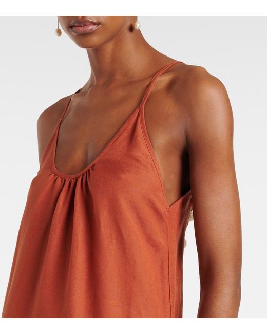 Adriana Degreas Brown Linen-Blend Maxi Dress