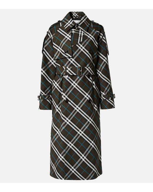 "Check" Cotton Blend Long Trenchcoat Burberry en coloris Multicolor
